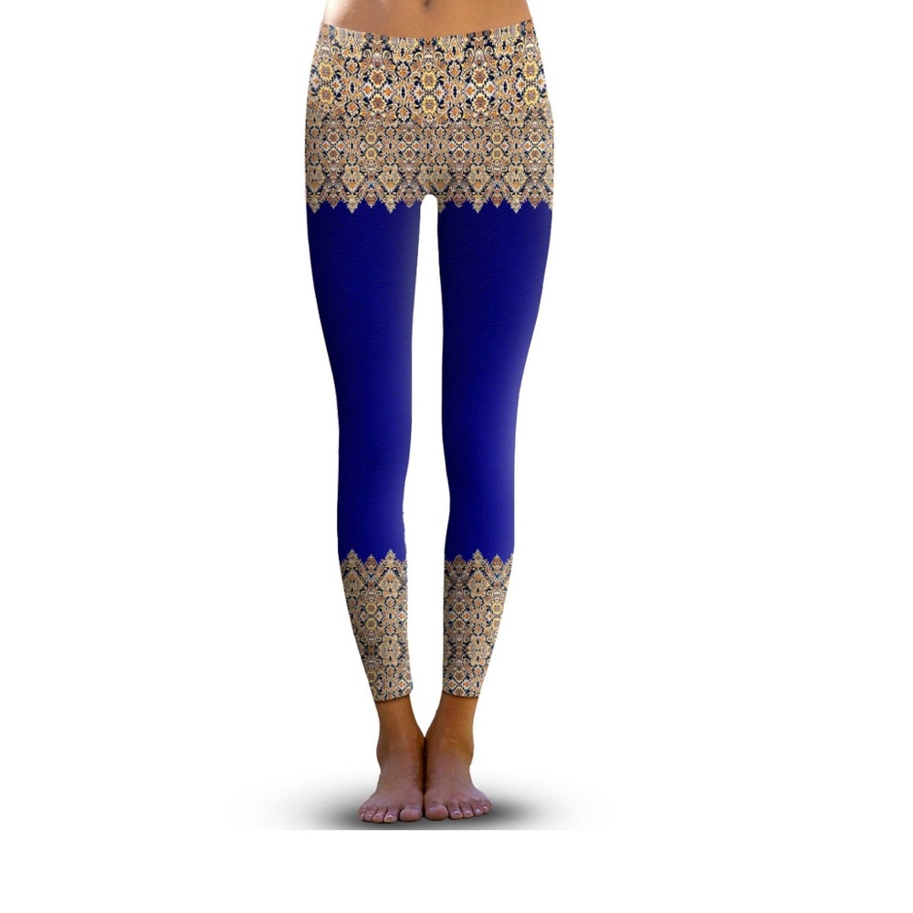 Blue and Gold Patterned Leggings